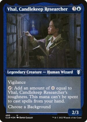 Vhal, Candlekeep Researcher - Etched<br /><span class="collector-number">Collector No. 490</span>