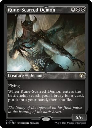 Rune-Scarred Demon - Etched<br /><span class="collector-number">Collector No. 521</span>