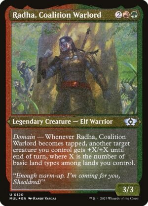 Radha, Coalition Warlord - Etched<br /><span class="collector-number">Collector No. 120</span>